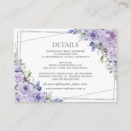 Elegante bruiloft Paarse Lila Bloemen Zilver Detai Informatiekaartje