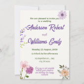 Elegante Bruiloft Paarse Roze Bloemen, Groene Blad Kaart (Voorkant)