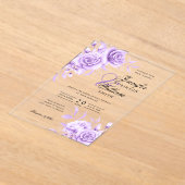 Elegante bruiloft Paarse Rozen Floral Theme Acryl Uitnodigingen (Laagn)