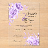 Elegante bruiloft Paarse Rozen Floral Theme Acryl Uitnodigingen (Voorkant)