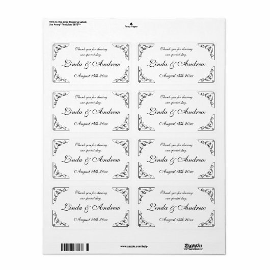 Elegante bruiloft partij gunst waterfles labels (Full Sheet)