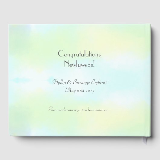 Elegante Bruiloft Passen getrouwd Geel Blauw Water Gastenboek (Achterkant)