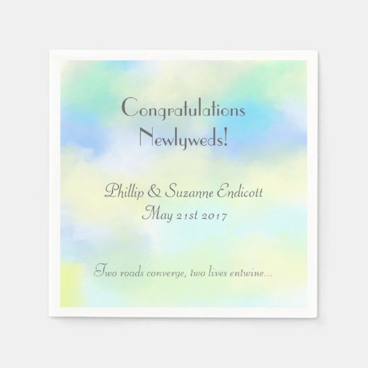 Elegante Bruiloft Passen getrouwd Geel Blauw Water Servet (Voorkant)