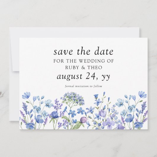 Elegante bruiloft Periwinkle Wildflower Foto Save The Date (Voorkant)