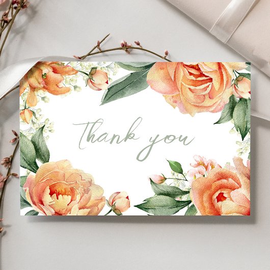 Elegante bruiloft perzik bloem bedankkaart