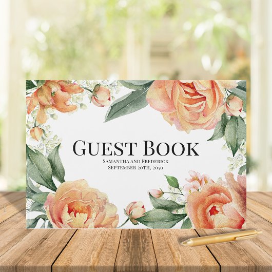 Elegante bruiloft perzik bloem gastenboek