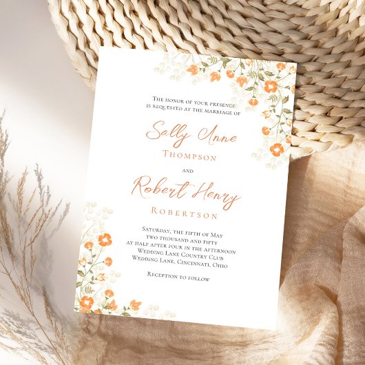 Elegante bruiloft perzik bloemen eenvoudig script kaart