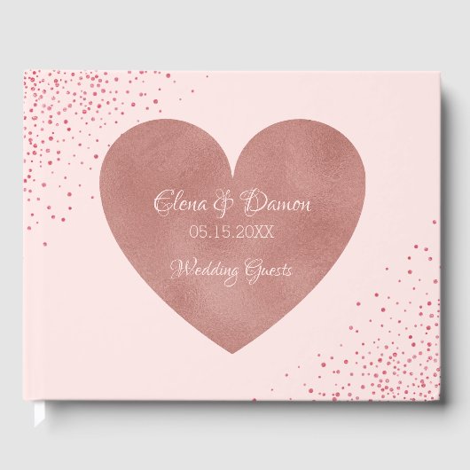 Elegante bruiloft | Pink Rose Gold Heart Confetti Gastenboek (Voorkant)