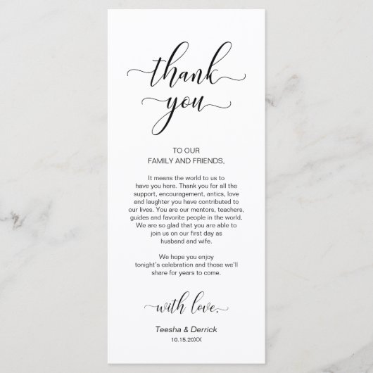 Elegante bruiloft plaats instelling dank u kaart (Voorkant)