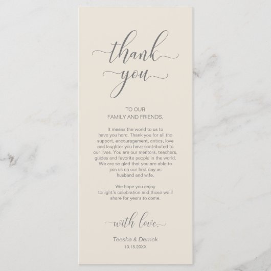 Elegante bruiloft plaats instelling dank u kaart (Voorkant)