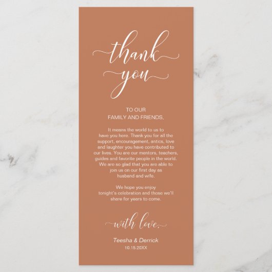 Elegante bruiloft plaats instelling dank u kaart (Voorkant)