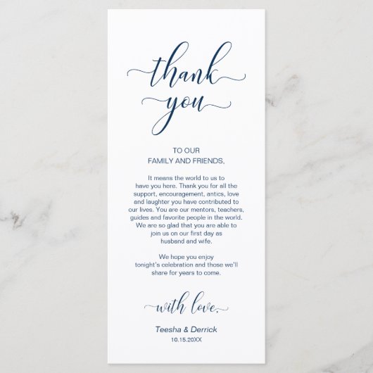 Elegante bruiloft plaats instelling dank u kaart (Voorkant)