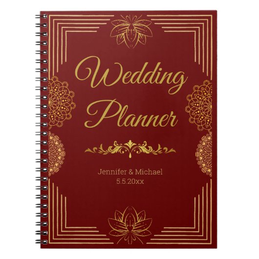 elegante bruiloft planner rood goud indiaan notitieboek (Voorkant)