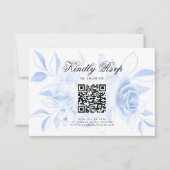 Elegante bruiloft QR-code RSVP Navy Blue Floral Kaartje (Voorkant)