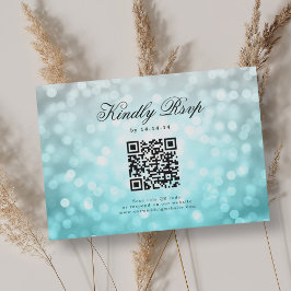 Elegante bruiloft QR RSVP Bokeh Lights Beach Ombre Kaartje