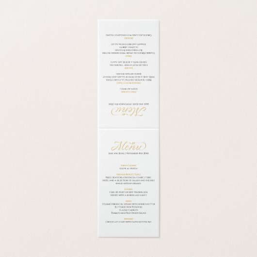 Elegante bruiloft receptie gouden vogels menu (Buitenkant ongevouwen)