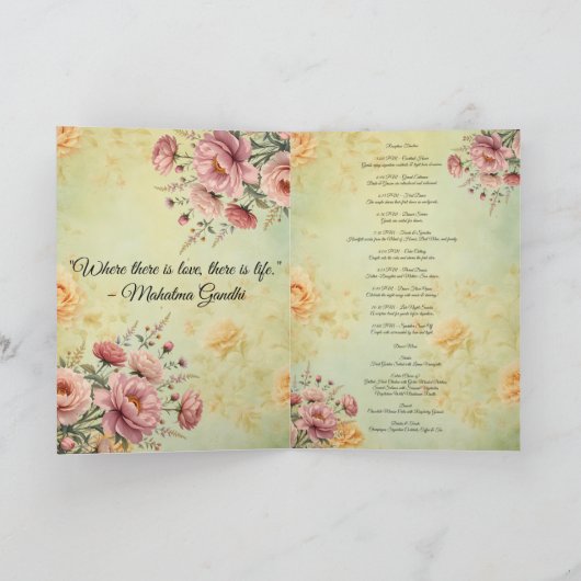 Elegante bruiloft receptie menu & programma (Binnen)