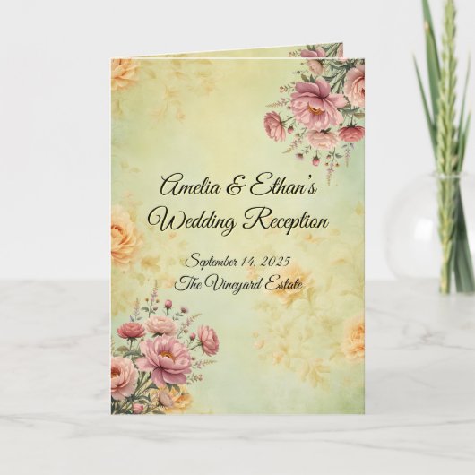 Elegante bruiloft receptie menu & programma (Voorkant)