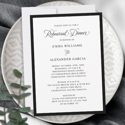 Elegante bruiloft repetitie diner formeel zwart kaart