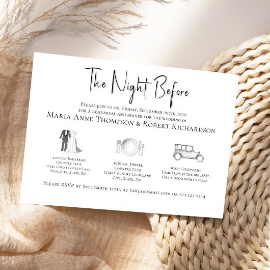 Elegante bruiloft repetitie diner tijdlijn kaart