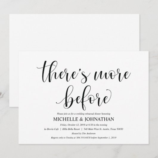 Elegante bruiloft repetitie Dinner Invitation Kaar Kaart (Voorkant / Achterkant)