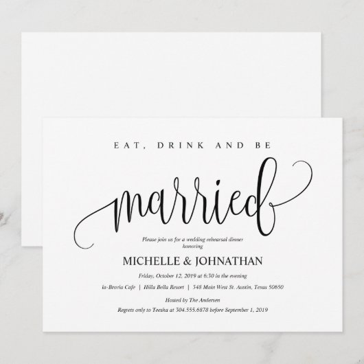 Elegante bruiloft repetitie Dinner Invitation Kaar Kaart (Voorkant / Achterkant)