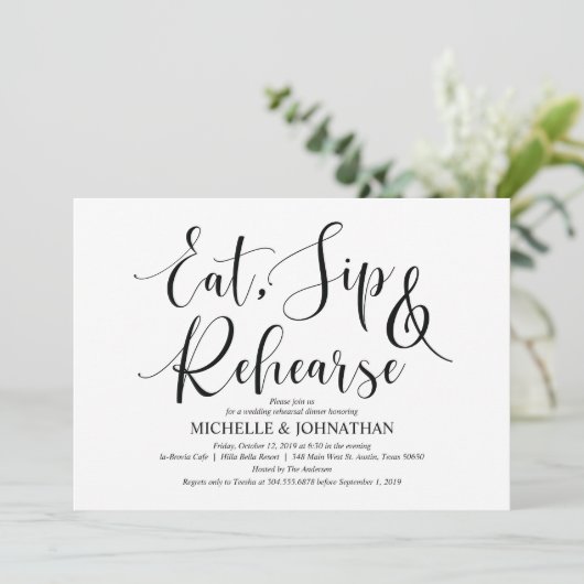 Elegante bruiloft repetitie Dinner Invitation Kaar Kaart (Staand voorkant)