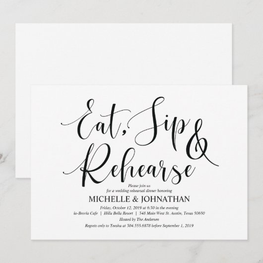 Elegante bruiloft repetitie Dinner Invitation Kaar Kaart (Voorkant / Achterkant)