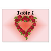 Elegante bruiloft rode roos hart krans op roze kaart (Achterkant)