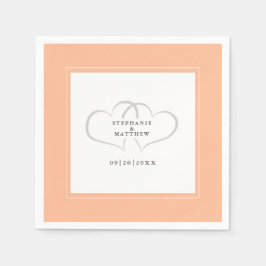 Elegante bruiloft romantische harten perzik cockta servet