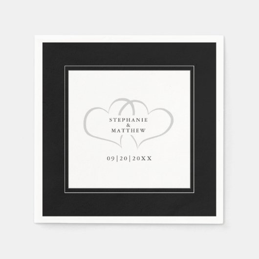 Elegante bruiloft romantische harten zwart wit pap servet (Voorkant)