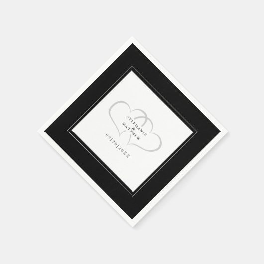 Elegante bruiloft romantische harten zwart wit pap servet (Hoek)