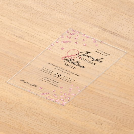 Elegante bruiloft Roos Gouden Glitter Confetti The Acryl Uitnodigingen (Laagn)