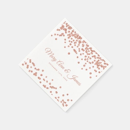 Elegante bruiloft Roos Gouden Glitter Confetti Wit Servet (Hoek)