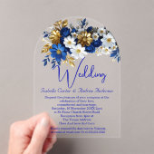 Elegante bruiloft Royal Blauw Wit Gouden Bloemen Acryl Uitnodigingen (Insitu (Draagbaar))
