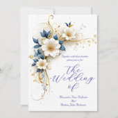 Elegante bruiloft Royal Blauw Wit Gouden Bloemen Kaart (Voorkant)