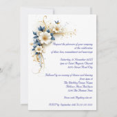 Elegante bruiloft Royal Blauw Wit Gouden Bloemen Kaart (Achterkant)