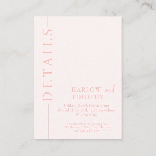 Elegante bruiloft roze behuizing repetitie diner informatiekaartje (Achterkant)