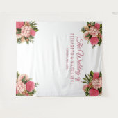 Elegante bruiloft roze dahlia's foto booth achterg wandkleed (Voorkant (horizontaal))