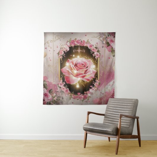 Elegante bruiloft Roze Rose Muurschildering #3 Wandkleed (In situ)