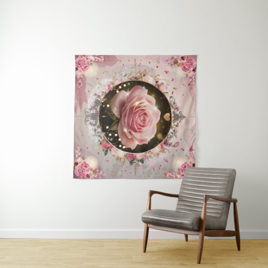 Elegante bruiloft Roze Rose Muurschildering #5 Wandkleed (In Situ (horizontaal))