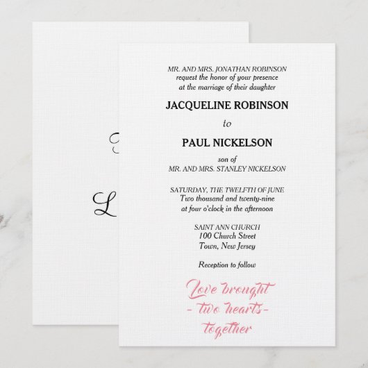 Elegante bruiloft roze wit twee harten kaart (Voorkant / Achterkant)