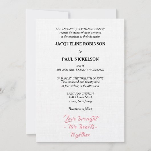 Elegante bruiloft roze wit twee harten kaart (Voorkant)