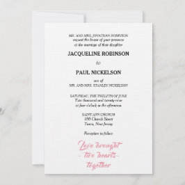 Elegante bruiloft roze wit twee harten kaart