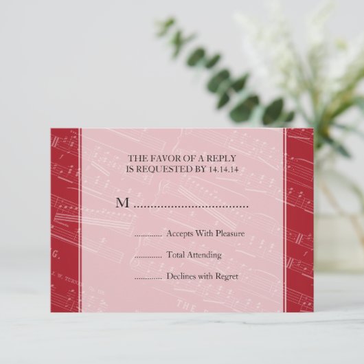 Elegante bruiloft RSVP Bladmuziek Rood (Staand voorkant)