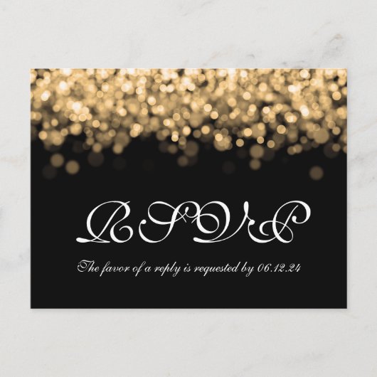 Elegante bruiloft RSVP Gold Lights Uitnodiging Briefkaart (Voorkant)