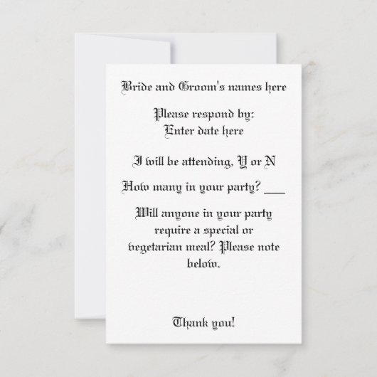 Elegante bruiloft RSVP kaarten (Achterkant)