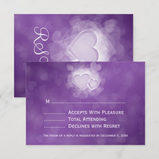 Elegante bruiloft RSVP Modern Hearts Paarse (Voorkant / Achterkant)