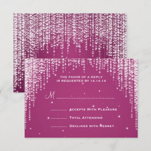 Elegante bruiloft RSVP Night Dazzle Berry Roze (Voorkant / Achterkant)