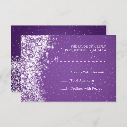 Elegante bruiloft RSVP Sparkling Wave Paarse (Voorkant / Achterkant)